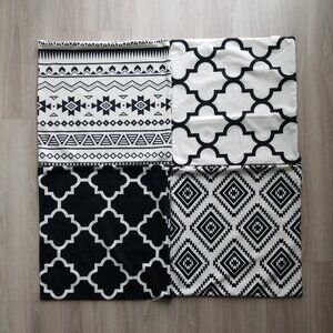 Throw Pillow Covers, White & Black Pattern, 18" x 18", Set of 4